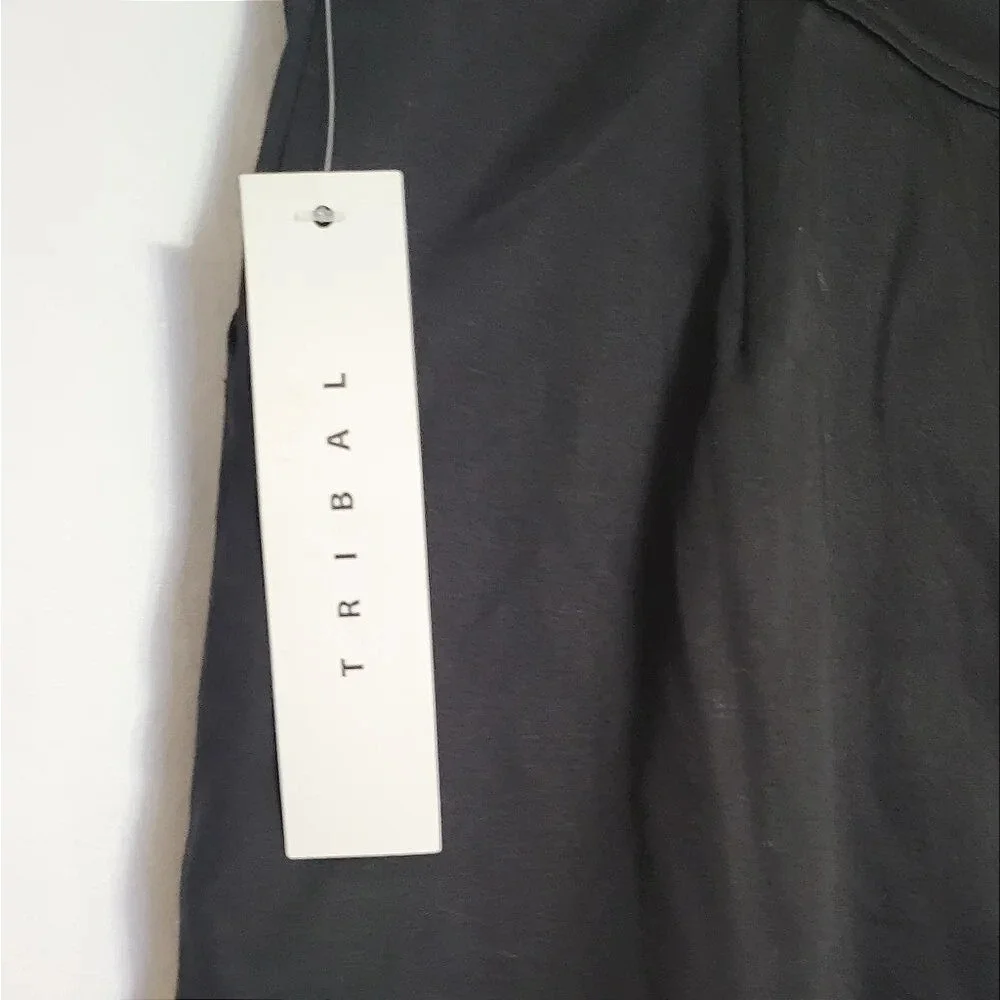 Tribal Women's Preppy Black Button Detail Front Slit Stretch Mini Skirt 8 NEW - Picture 7 of 7